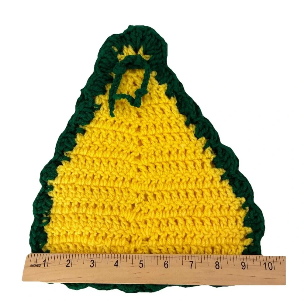 Hot Pad Pot Holder Trivet Yellow Green‎ Triangle Crochet Decor 10